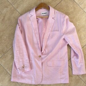 Steve Madden On The Edge Linen Pink Blazer Classic Notched Lapel Relaxed Fit
